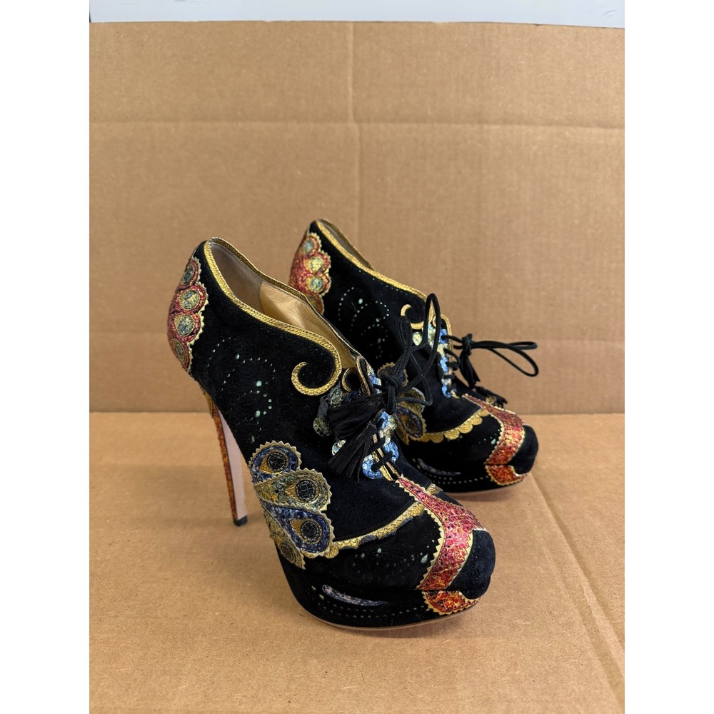 Charlotte Olympia Orient Express Suede Leather Platform Booties Women's Size 39